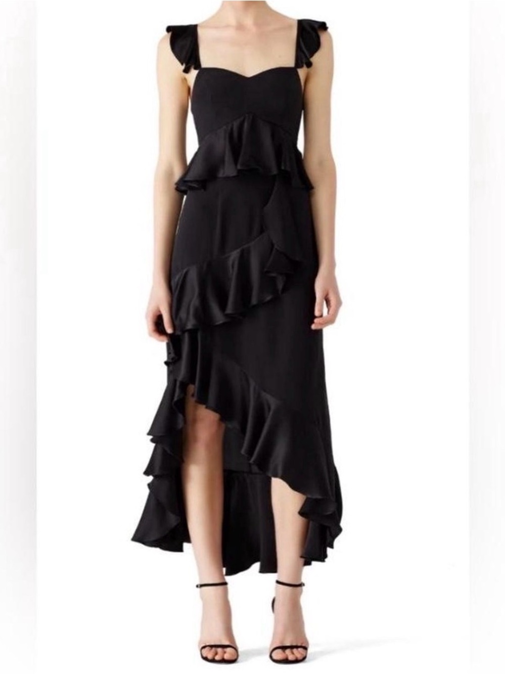 AMUR Black Ruffled High-Low Dress